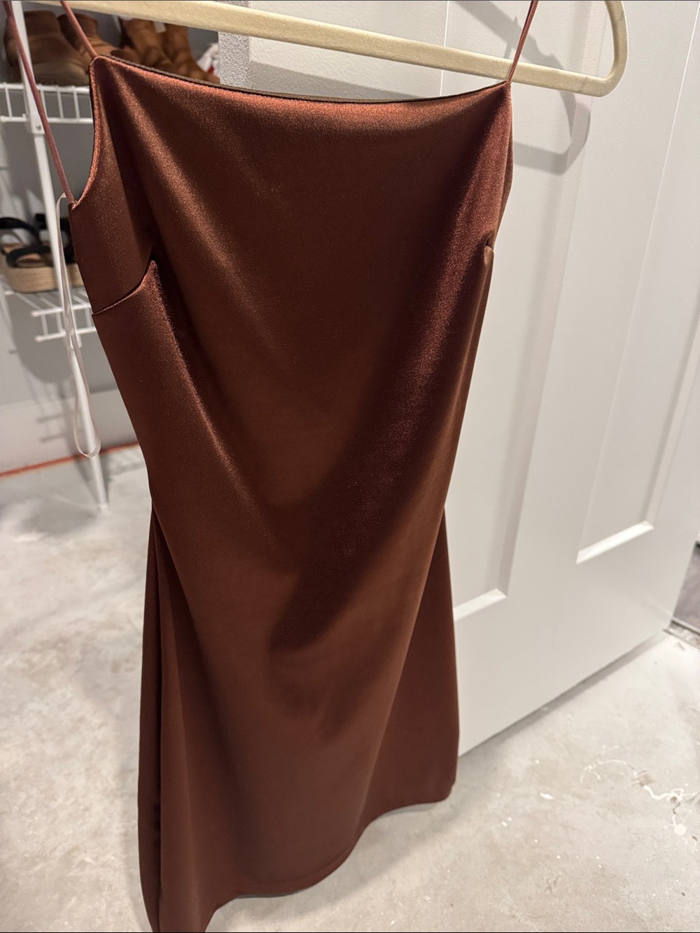 Windsor Satin Slip Mini Dress in Chocolate Brown